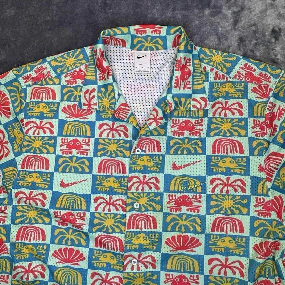 Nike Sz XL Mesh Hawaiian Resort Camp Shirt Dri-Fit Button Down Men Colorful 0962